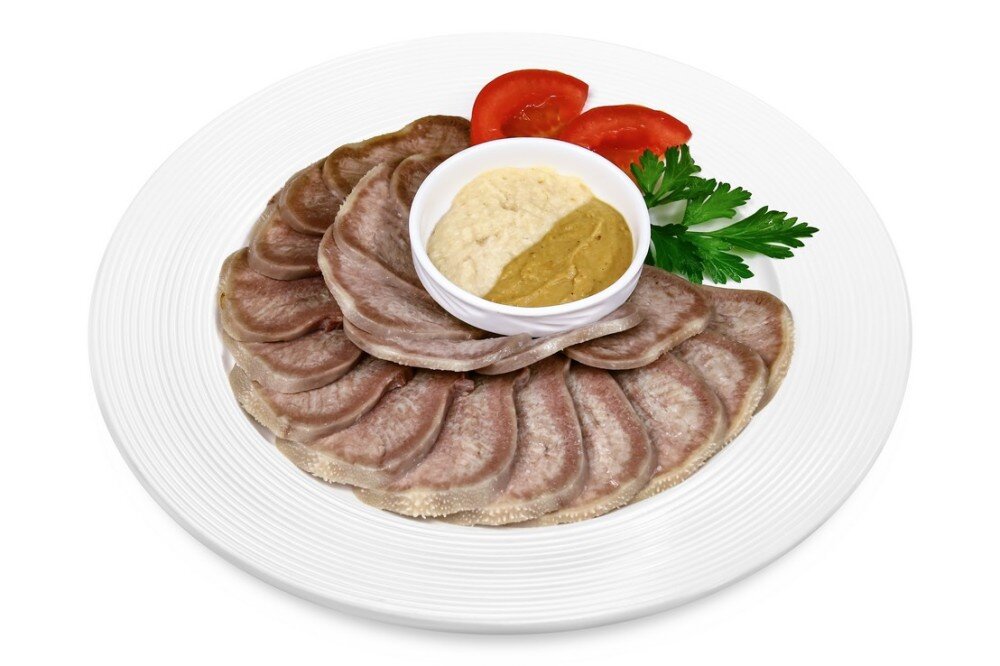 Закуска из языка с хреном и горчицей
