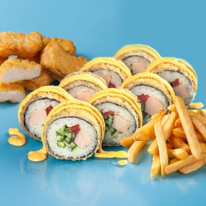 Жареный цыполенок спайси 8шт+ Наггетсы 6шт+ Картошка фри стандарт (п)