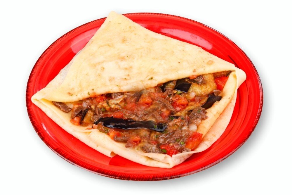 Блин Гурьевский с говядиной и баклажанами