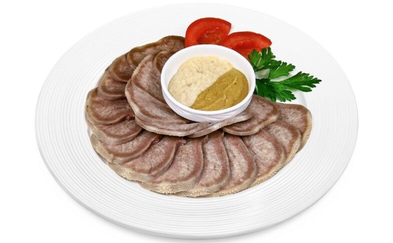 Закуска из языка с хреном и горчицей