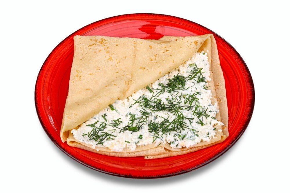 Блин Гурьевский с творогом и яйцом