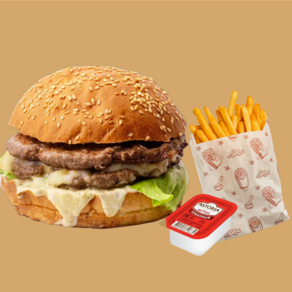 Комбо Жаужүрек бургер (сиыр еті)